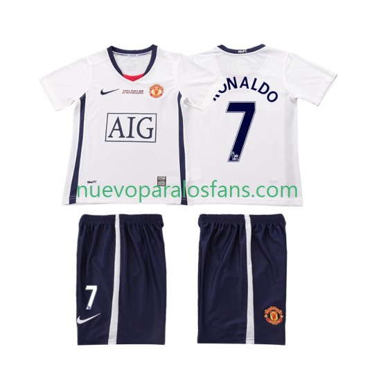 Camiseta de Fútbol Manchester United Ronaldo 7 Champions League 2009 Retro Niño Exterior 2008 Manga Corta