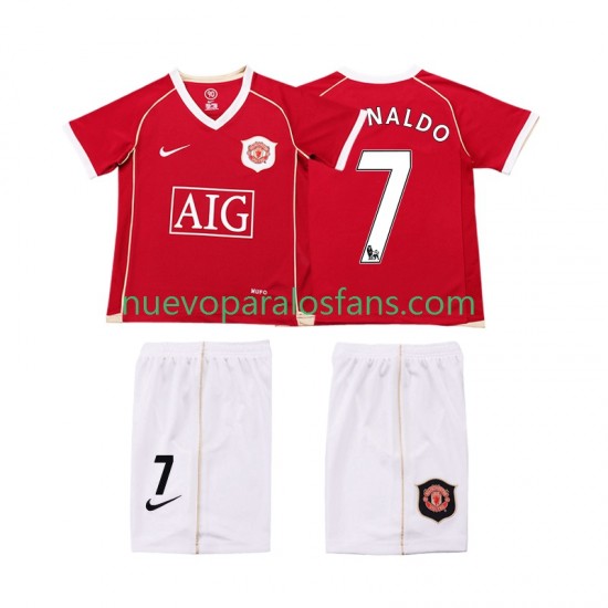 Camiseta de Fútbol Manchester United Ronaldo 7 2007 Retro Niño Casa 2006 Manga Corta