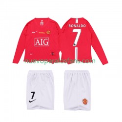 Camiseta de Fútbol Manchester United Ronaldo 7 Premier League 2009 Retro Niño Casa 2008 Manga Larga