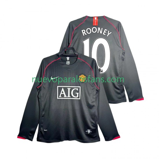 Camiseta de Fútbol Manchester United Rooney 10 2007 Retro Hombre Exterior 2008 Manga Larga
