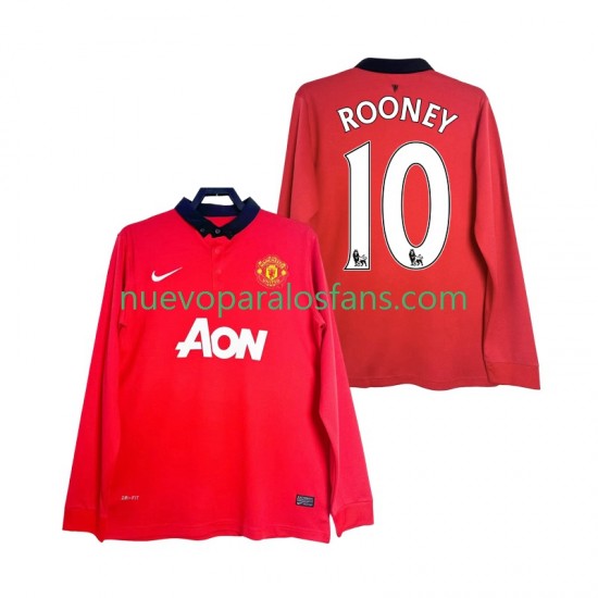 Camiseta de Fútbol Manchester United Rooney 10 2013 2014 Retro Hombre Casa Manga Larga