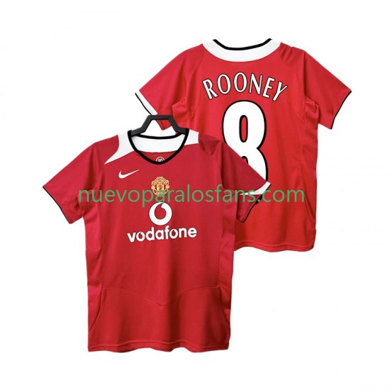 Camiseta de Fútbol Manchester United Rooney 8 2005 Retro Hombre Casa 2006 Manga Corta