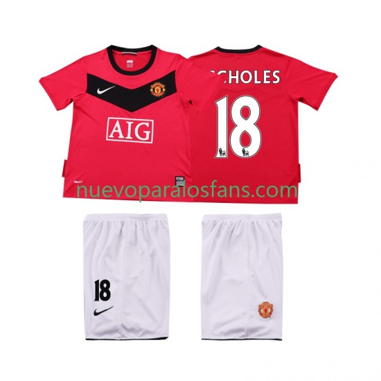 Camiseta de Fútbol Manchester United SCHOLES 18 2009 Retro Niño Casa 2010 Manga Corta