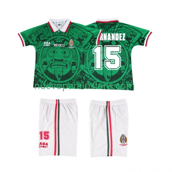 Camiseta de Fútbol México HERNANDEZ 15 Retro Niño Casa 1998 Manga Corta
