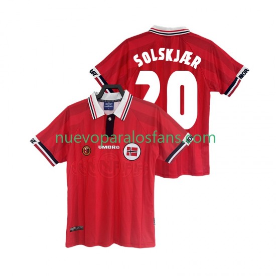 Camiseta de Fútbol Noruega SOLSKJAER 20 Retro Hombre Casa 1998 Manga Corta