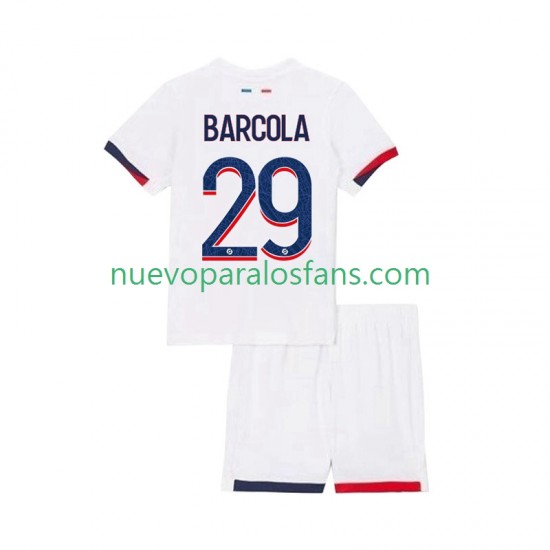 Camiseta de Fútbol Paris Saint-Germain Bradley Barcola 29 Niño Exterior 2025-2026 Manga Corta