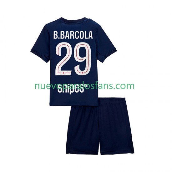 Camiseta de Fútbol Paris Saint-Germain Bradley Barcola 29 Niño Casa 2025-2026 Manga Corta