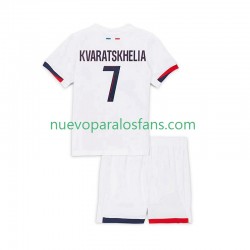 Camiseta de Fútbol Paris Saint-Germain Khvicha Kvaratskhelia 7 Niño Exterior 2025-2026 Manga Corta