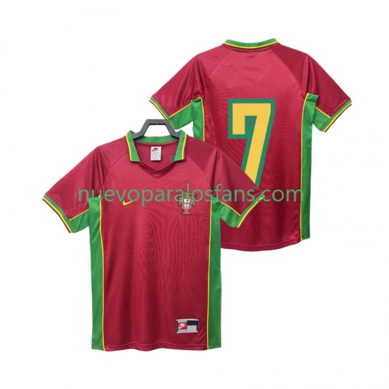 Camiseta de Fútbol Portugal 7 Retro Hombre Casa 1998 Manga Corta