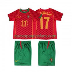 Camiseta de Fútbol Portugal Cristiano Ronaldo 17 Retro Niño Casa 2004 Manga Corta
