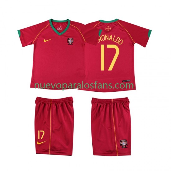 Camiseta de Fútbol Portugal Cristiano Ronaldo 17 Retro Niño Casa 2006 Manga Corta