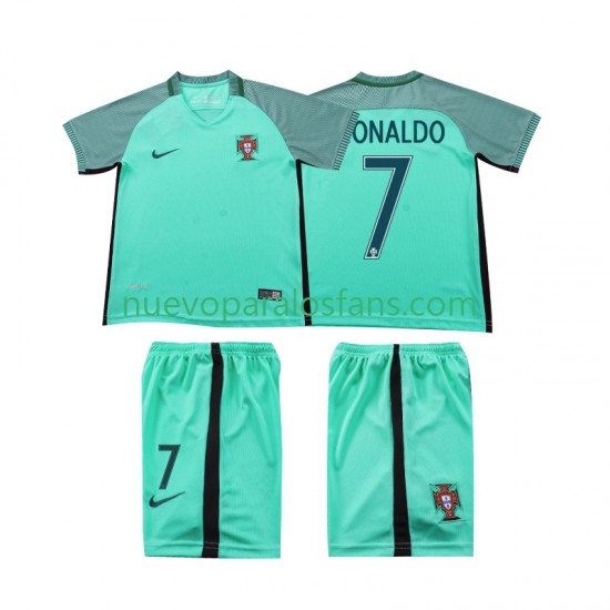 Camiseta de Fútbol Portugal Cristiano Ronaldo 7 2016 Retro Niño Exterior Manga Corta