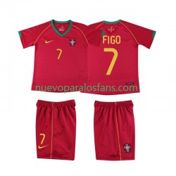 Camiseta de Fútbol Portugal FIGO 7 Retro Niño Casa 2006 Manga Corta