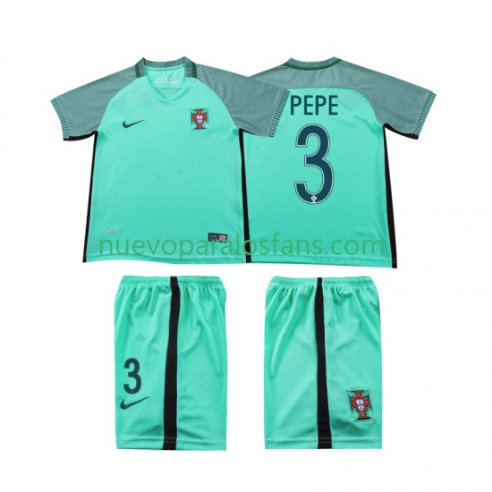 Camiseta de Fútbol Portugal PEPE 3 2016 Retro Niño Exterior Manga Corta