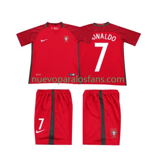 Camiseta de Fútbol Portugal RONALDO 7 2016 Retro Niño Casa Manga Corta