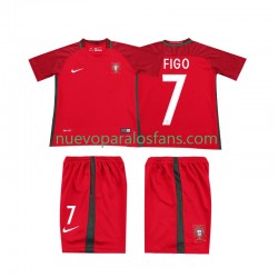 Camiseta de Fútbol Portugal FIGO 7 2016 Retro Niño Casa Manga Corta