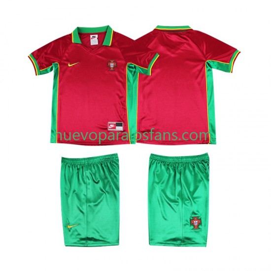 Camiseta de Fútbol Portugal Retro Niño Casa 1998 Manga Corta