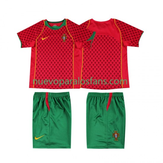 Camiseta de Fútbol Portugal Retro Niño Casa 2004 Manga Corta