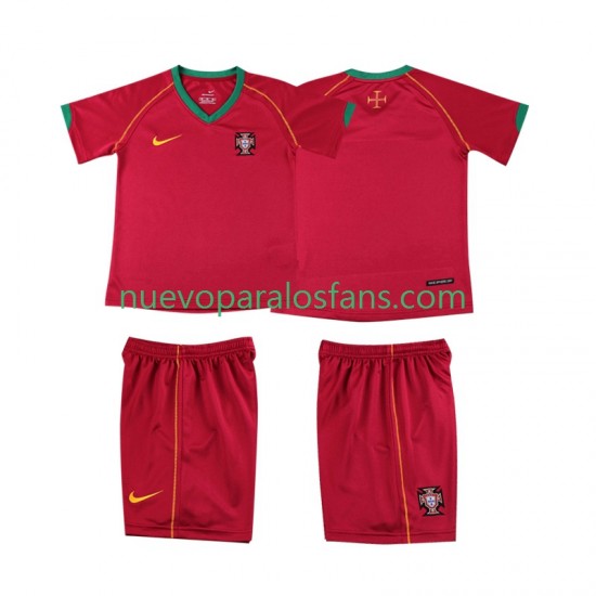 Camiseta de Fútbol Portugal Retro Niño Casa 2006 Manga Corta