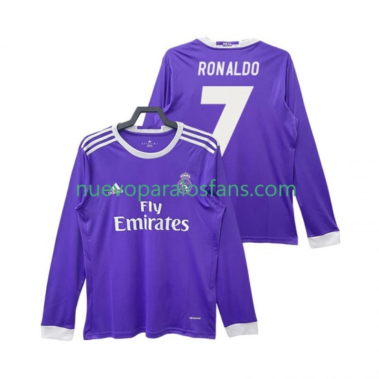 Camiseta de Fútbol Real Madrid Cristiano Ronaldo 7 2016 2017 Retro Hombre Exterior Manga Larga