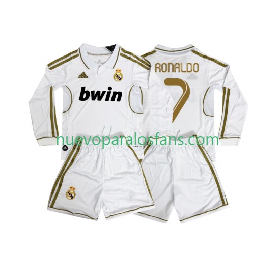 Camiseta de Fútbol Real Madrid Cristiano Ronaldo 7 2012 Retro Niño Casa 2011 Manga Larga