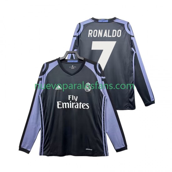 Camiseta de Fútbol Real Madrid Cristiano Ronaldo 7 2016 2017 Retro Hombre Tercera Manga Larga