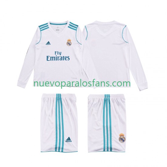 Camiseta de Fútbol Real Madrid 2017 2018 Retro Niño Casa Manga Larga