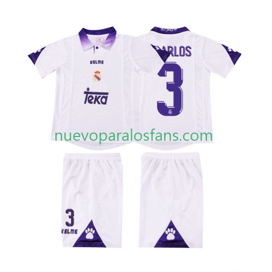 Camiseta de Fútbol Real Madrid R CARLOS 3 1997 Retro Niño Casa 1998 Manga Corta