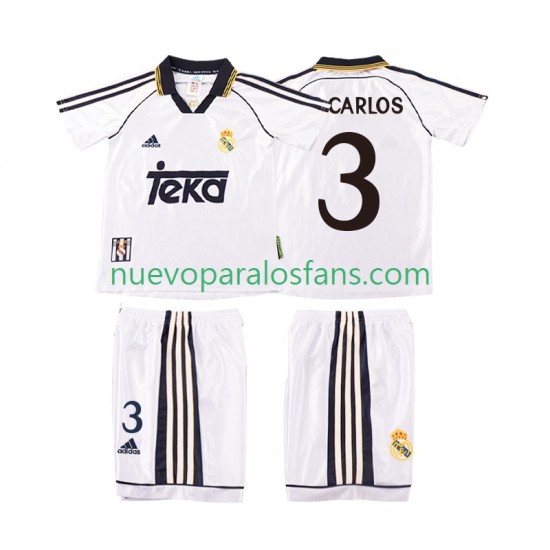 Camiseta de Fútbol Real Madrid R CARLOS 3 2000 Retro Niño Casa 1998 Manga Corta