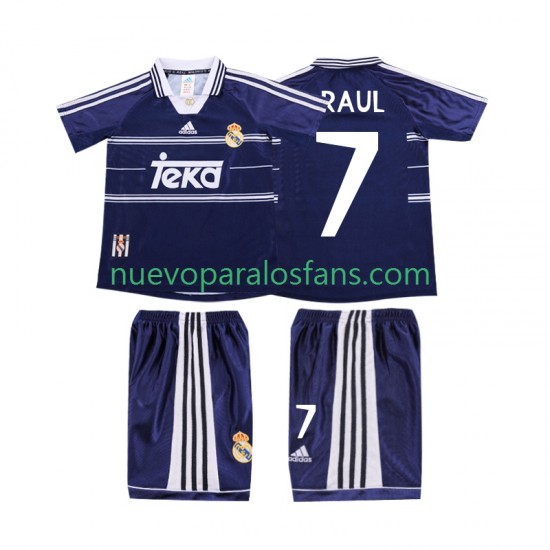 Camiseta de Fútbol Real Madrid RAUL 7 Retro Niño Exterior 1998 1999 Manga Corta