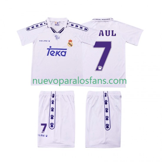 Camiseta de Fútbol Real Madrid RAUL 7 1996 Retro Niño Casa 1994 Manga Corta