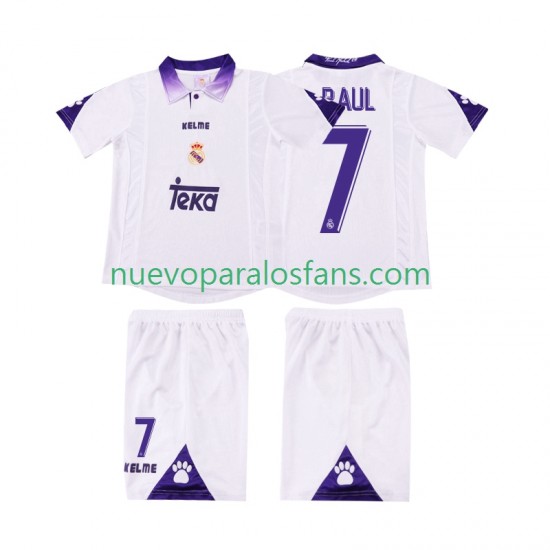 Camiseta de Fútbol Real Madrid RAUL 7 1997 Retro Niño Casa 1998 Manga Corta