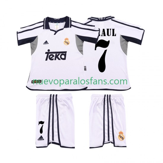 Camiseta de Fútbol Real Madrid RAUL 7 2001 Retro Niño Casa 2002 Manga Corta