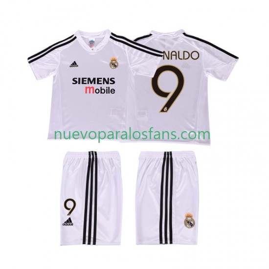 Camiseta de Fútbol Real Madrid RONALDO 9 5 Retro Niño Casa 2004 2002 Manga Corta