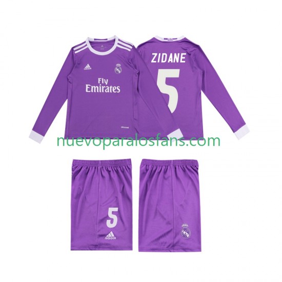 Camiseta de Fútbol Real Madrid ZIDANE 5 2016 Retro Niño Exterior Manga Larga