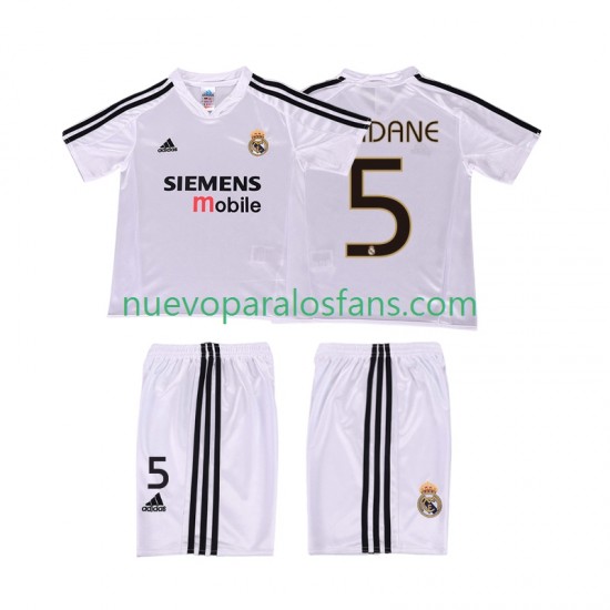 Camiseta de Fútbol Real Madrid ZIDANE 5 5 Retro Niño Casa 2004 2002 Manga Corta
