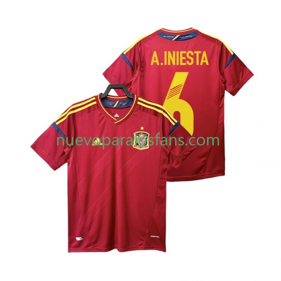 Camiseta de Fútbol España Andres Iniesta 6 2012 Retro Hombre Casa Manga Corta