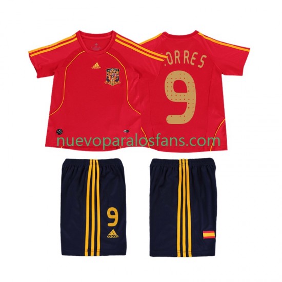 Camiseta de Fútbol España TORRES 9 Retro Niño Casa 2008 Manga Corta