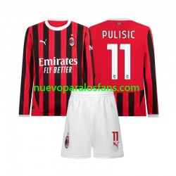 Camiseta de Fútbol AC Milan Christian Pulisic 11 Niño Casa 2024-2025 Manga Larga