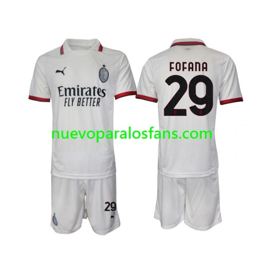 Camiseta de Fútbol AC Milan Fofana 29 Niño Exterior 2024-2025 Manga Corta
