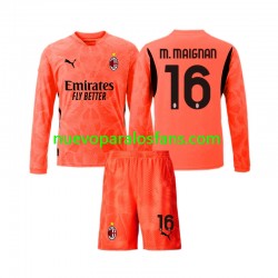 Camiseta de Fútbol AC Milan Mike Maignan 16 Portero Niño Cuarto 2024-2025 Manga Larga