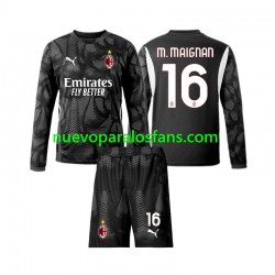 Camiseta de Fútbol AC Milan Mike Maignan 16 Portero Niño Casa 2024-2025 Manga Larga