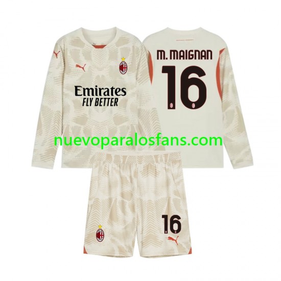 Camiseta de Fútbol AC Milan Mike Maignan 16 Portero Niño Tercera 2024-2025 Manga Larga