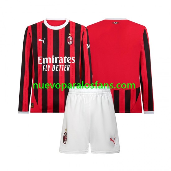 Camiseta de Fútbol AC Milan Niño Casa 2024-2025 Manga Larga