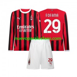 Camiseta de Fútbol AC Milan Youssouf Fofana 29 Niño Casa 2024-2025 Manga Larga