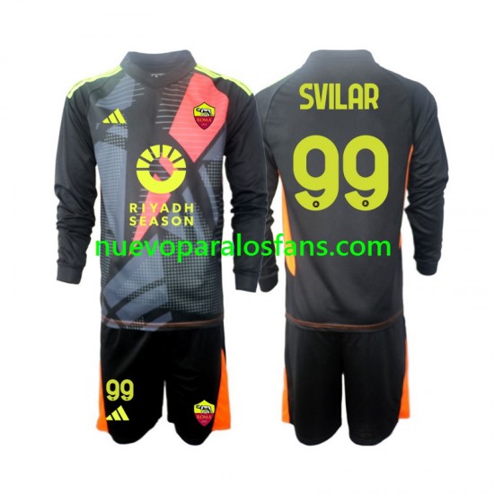 Camiseta de Fútbol AS Roma Mile Svilar 99 Portero Niño Casa 2024-2025 Manga Larga