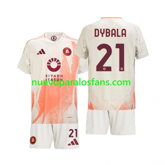 Camiseta de Fútbol AS Roma Paulo Dybala 21 Niño Exterior 2024-2025 Manga Corta