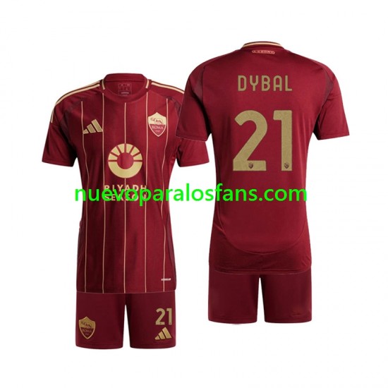 Camiseta de Fútbol AS Roma Paulo Dybala 21 Niño Casa 2024-2025 Manga Corta