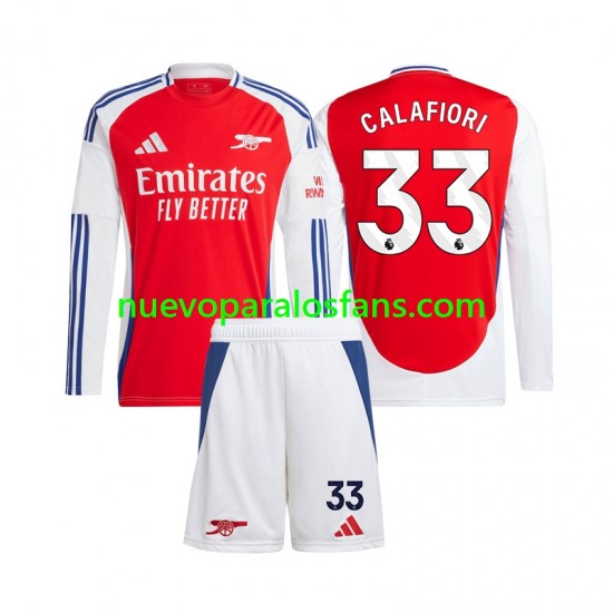 Camiseta de Fútbol Arsenal Riccardo Calafiori 33 Niño Casa 2024-2025 Manga Larga