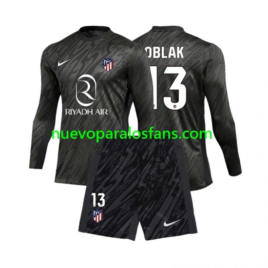 Camiseta de Fútbol Atlético Madrid Jan Oblak 13 Portero Niño Casa 2024-2025 Manga Larga